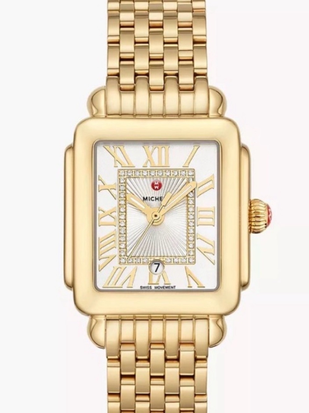 Miche Gold-Tone Square Bracelet Watch with White Dial